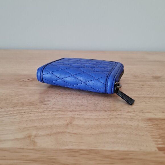 Rebecca Minkoff Ava Zip Wallet Coin Purse Cardholder Black Cobalt Blue Leather - Picture 4 of 5